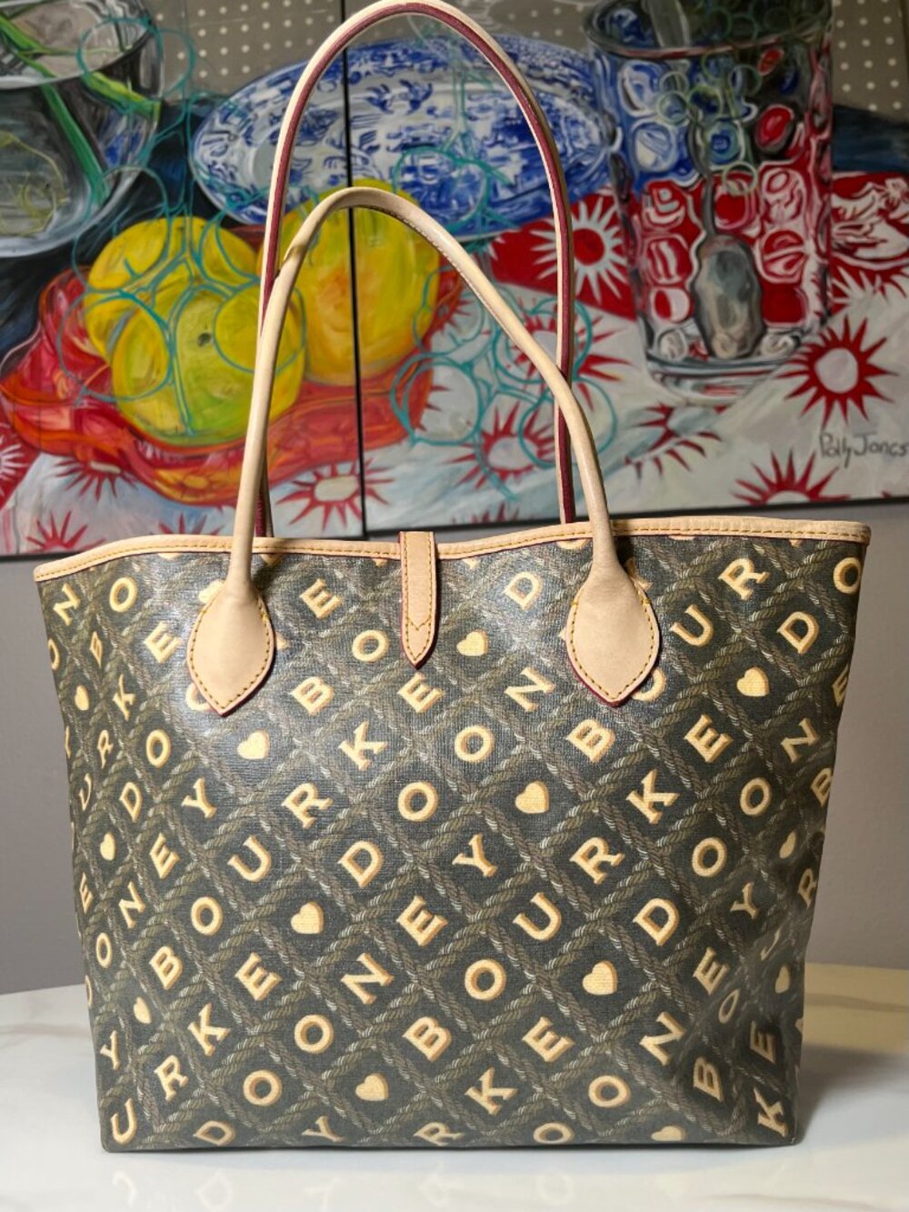Dooney & Bourke Signature Heart Y2K Canvas Leather Tote - Picture 3 of 15